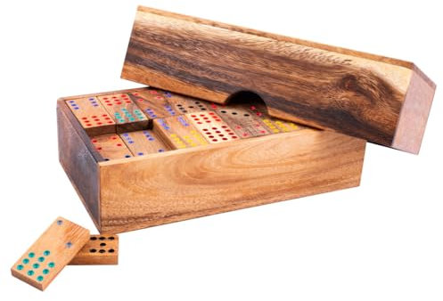 Engelhart - 350370 - Jeu de Domino coloré en Bois Naturel dans Un Coffret - Jeu de Reflexion écologique - Double 12-2 à 8 Joueurs