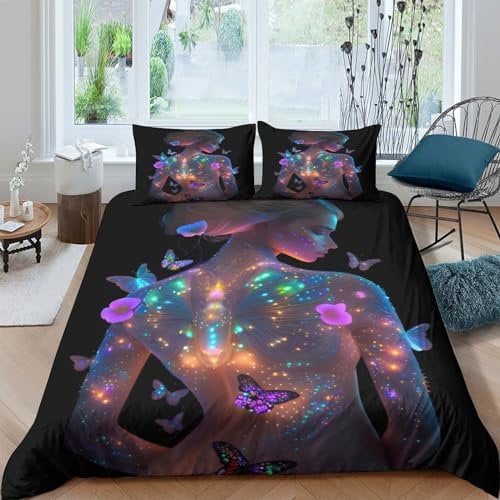 Luminous Maiden Comforter Cover Soft Microfiber Duvet Cover With Pillow Cases with Zipper Closure Non Iron Quilt Cover Bedding Bedroom Set for Kids Teens Adults King(220x240cm)
