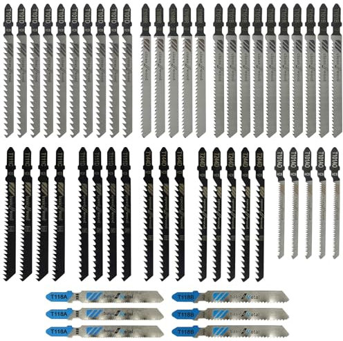 52 Pièces Lame Scie Sauteuse, 10 Modèles Acier à Haut Carbone Lames Scie Sauteuse, Accessoires pour Scies Sauteuses, Jeu de Lames de Scie Sauteuse pour Coupe de Bois, Plastique et Métal