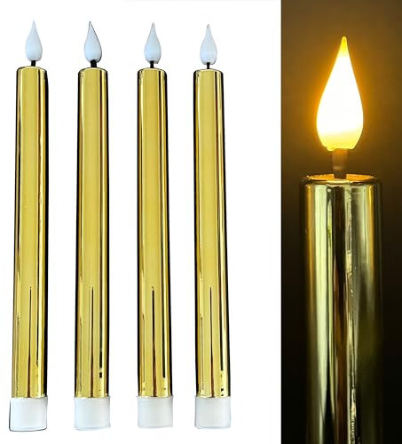 4 LED Stabkerzen SHINY mit glänzender Oberfläche inklusive Timerfunktion - realistische warmweiße Flamme - 225 (Gold)