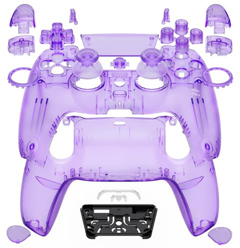 eXtremeRate Luna Redesigned Full Set Shell Buttons Touchpad Cover Compatible with ps5 Controller BDM-030 BDM-040 BDM-050, Clear Atomic Purple Replacement Top Bottom Case Compatible with ps5 Controller