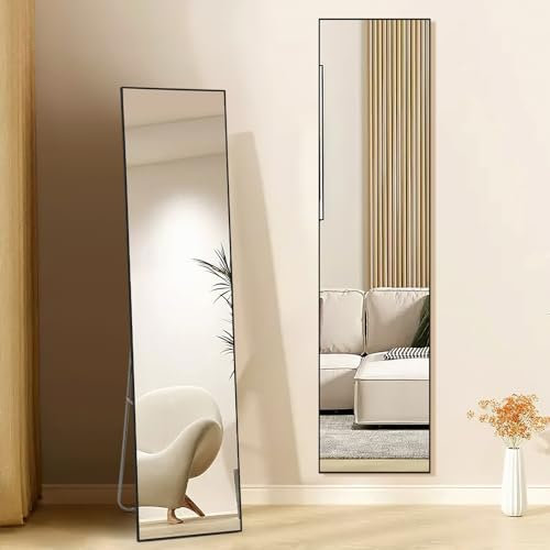 Warmiehomy 150X40cm Full Length Mirror, Rectangular Standing Full Body Mirror Hanging or Leaning Against Wall for Bedroom Cloakroom, Black