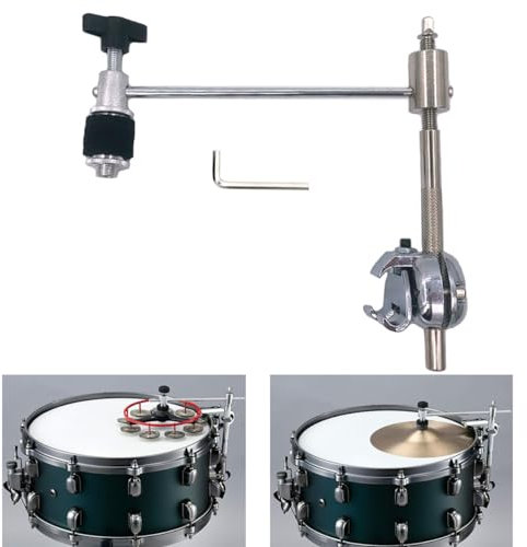 TUOREN Cymbal Hi-Hat Tamburin Percussion Zubehör Mount Arm Montage L-Rod mit Bass Drum Hoop Clamp für Snare Drum Effekt