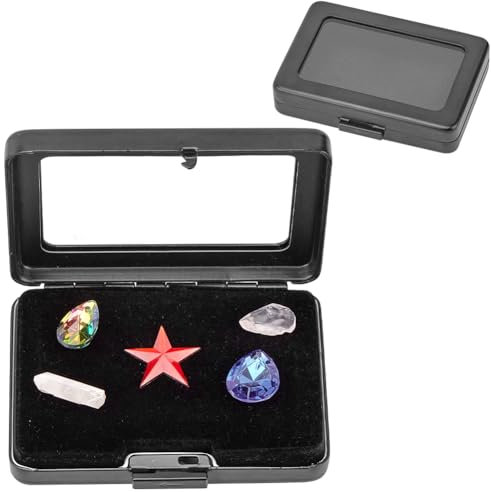 GORGECRAFT Boîte à Bijoux en Verre avec Dessus en Alliage Rectangulaire Boîte de Présentation de Pierres Précieuses en Vrac Support de Boîtier Conteneur D'Exposition Coffrets Cadeaux en Métal Noir
