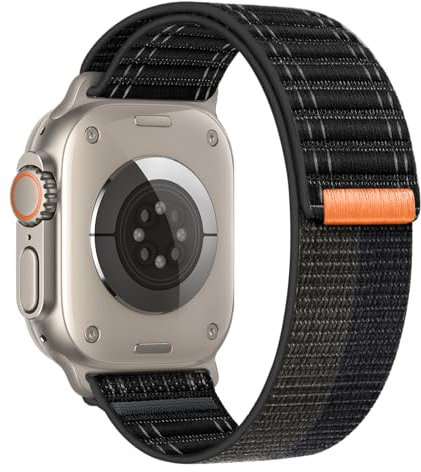 Cinturino in tessuto compatibile con Apple Watch Ultra Band da 49 mm, 45 mm, 44 mm, 42 mm, unisex, in nylon, per iWatch serie Ultra SE 9 8 7 6 5 4 3 2 1 (nero)
