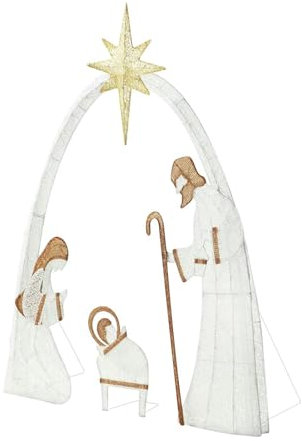 F Fityle Décoration de Noël de la crèche de la avec panneau lumineux pour l'extérieur, fournitures de fête, cour de vacances, blanc