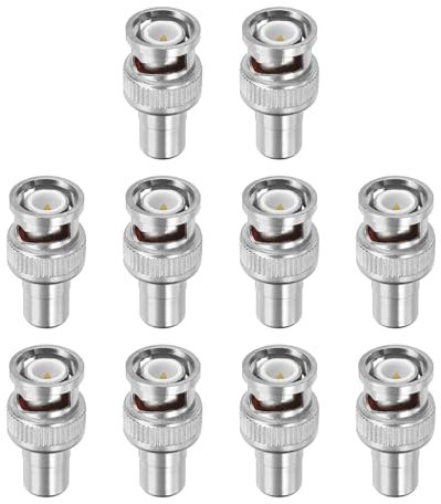 PATIKIL Adattatore Bnc a Rca, Confezione 10 Adattatori Coassiali Rf Maschio Bnc per Telecamera Sicurezza Cctv e Striscia Led, Argento