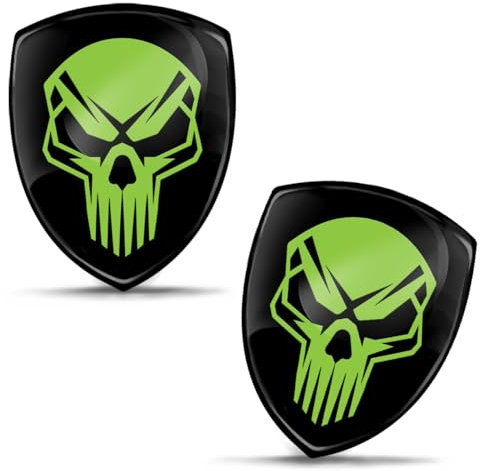 Biomar Labs 2 adesivi in gel 3D in silicone per auto, moto, bicicletta, finestra, telefono, badge, laptop, tablet, porta, nero/verde, teschio, KS 77