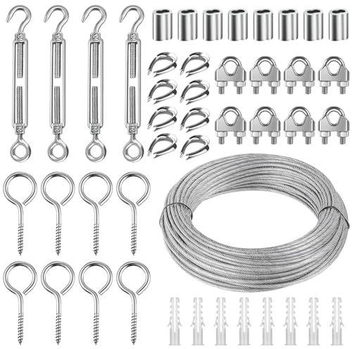 3mm Câble en Acier Inoxydable Kit, 30m 304 Corde en Acier Inoxydable à Suspendre Kit avec Tendeur, Cable Métallique pour Suspension Plantes Grimpante Rambarde Corde a Linge