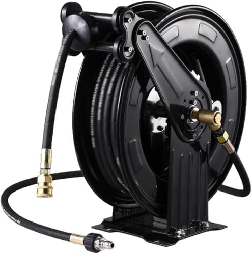 Automatic Retractable Hose Reel, Pressure Washer Hose Reel with Any Card Slot, Stainless Steel Bearings and Set Piece, for Watering Car Washing Pet Showers and Floor Cleaning
