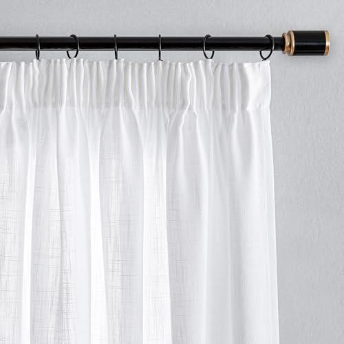 MYSKY HOME Vorhänge Kurz Leinenoptik Gardine Wohnzimmer Gardinen mit Kräuselband Halbtransparent Vorhang 2er Set H 145 x B 140 cm Natürlicher Stil Gardine Halbtransparent Linen Curtains, Weiß