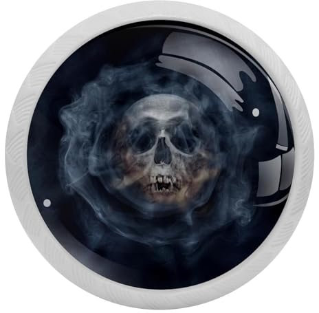VAPOKF Schubladenknauf mit gruseligem Totenkopf mit rauchigem Kristallglas, ergonomisch, 30 mm, leuchtet im Dunkeln, Möbelgriff, Schrankgriff für Küche, Kommode, Schrank, Kleiderschrank, 4 Stück