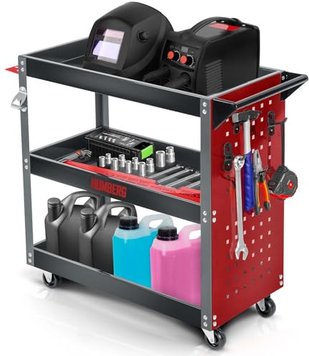 Humberg Servante d'atelier - 3 niveaux avec 6 crochets - Charge maximale : 300 kg - Acier aluminium - 80 x 35 x 73 cm