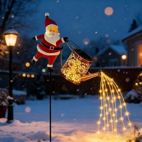 Solar Weihnachtsbeleuchtung Außen, Weihnachtsmann Solar Gießkanne Lichterkette, Garden Lawn Decorative Lights, LED Aussen Solarlampen Wasserdicht Gießkannenlicht Lichter, für Außenbereich, Rasen (A)