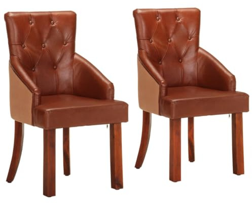 Zeehear Esszimmerstühle 2er Set, Braun, Echtes Ziegenleder, Akazienholz, 52x60x95 cm, Küchenstühle für Esszimmer & Küche, Modern
