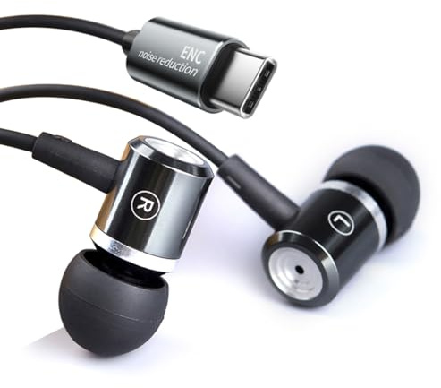 Auriculares con cable con cancelación de ruido para llamadas, auriculares intrauditivos de graves dinámicos con enchufe USB C y cancelación de ruido de micrófono, auriculares de alta fidelidad con