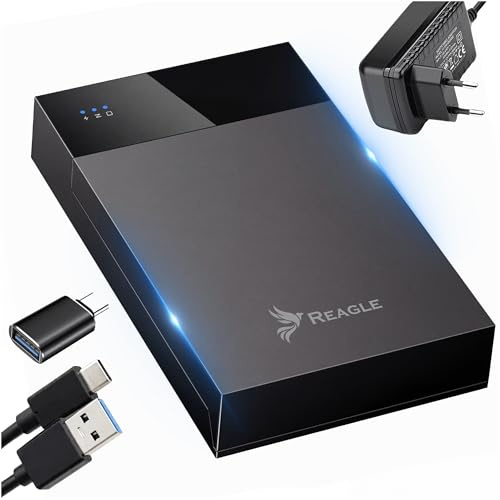Reagle Caja Disco Duro Externo 2,5/3,5 SATA HDD SSD USB C 3.2 Gen 1 5Gbps, Carcasa Disco Duro con Hub 2X USB, UASP Trim, hasta 20TB, Sin Herramientas, Adaptador 24W