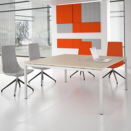 Weber Büroleben GmbH NOVA Konferenztisch 160x164cm Eiche mit ELEKTRIFIZIERUNG Besprechungstisch Tisch, Gestellfarbe:Weiß