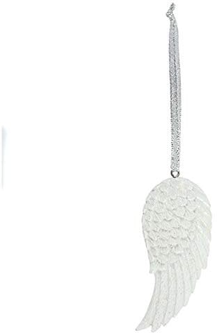Stunning White Resin Glitter Angel Wing Hanging Decoration - 7.5cm x 3cm (1 Pc.) - Unique & Eye-catching Design, Durable Material - Perfect for Holidays
