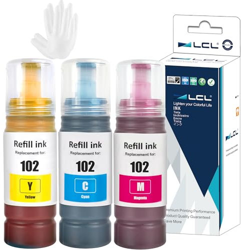 LCL 102 Tinte Kompatibel für Epson 102 Tintenflasche Multipack Kompatibel für Epson EcoTank ET-2700 ET-2750 ET-2751 ET-2756 ET-2850 ET-2856 ET-3700 ET-3750 ET-4750 ET-4850 ET-4856 (3Pack, C M Y)