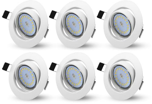 HiBay® 6er LED Einbaustrahler GU10 230V Set Schwenkbar Einbauleuchten Rund Weiß Einbauspots 5W Warmweiß Glühbirne und GU10 Fassung Deckenleuchte