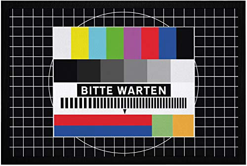 MoonWorks® Fußmatte lustig Testbild Bitte Warten Bildstörung Sendepause Retro Fernseher Tv rutschfest & waschbar schwarz 60x40cm