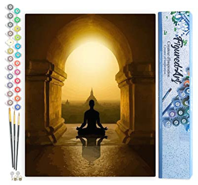 Figured'Art Malen Nach Zahlen Erwachsene Buddhismus in Asien - Paint by Numbers Basteln DIY Bastelset 40x50cm ohne Holzrahmen
