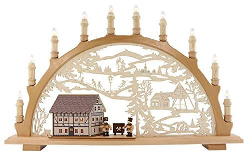 Lenk & Sohn - Schwibbogen 10 flammig Fachwerkhaus beleuchtet Bergmann - 66x44cm