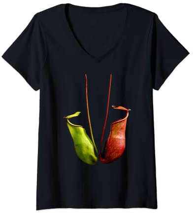 Womens Tropical Pitcher Plant Shirt Botanical Drawing Nepenthes V-Neck T-Shirt