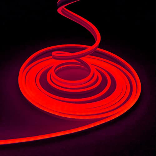Balabaxer Red neon LED Strip Lights, 16.4 ft/5m 12V DC 600 SMD2835 LEDs Waterproof Rope Light for Indoor and Outdoor Home Decoration (no Power Adapter Included).