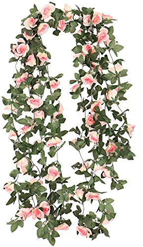 Jewlri 2 Stück 220cm Künstliche Rosen Girlanden Kunstblumen Seidenblumen Blumengirlande Sekt Champagne Rosen Aufhängen für Hochzeit Garten Party Haus Hochzeit Auto Dekoration