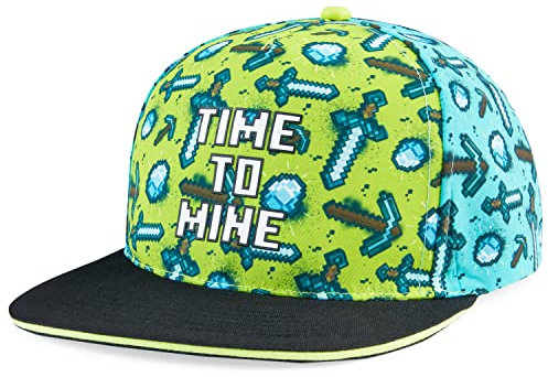 Minecraft Baseball Cap Boys Sun Hat Lightweight Adjustable Strap Snapback Creeper Kids Holiday Accessories Gamer Gifts (Green/Blue)