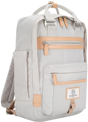 SEVENTEEN LONDON – 12L Laptop-Rucksack für Damen 13 Zoll Mädchen Jungen Schulrucksack Wasserabweisendes Nylon Tagesrucksack in Cremefarbe für Universität/Reisen/Herren – 'Wimbledon'