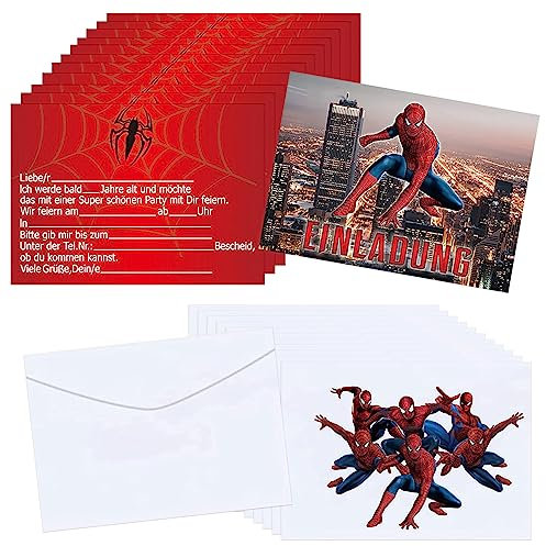 HUARYEN Einladungskarten Spider Kindergeburtstag, 12 Stück Karikatur Einladungskarte, Invitations Einladungskarten Set, Partyeinladungen, Kindergeburtstag Einladungskarten Geburtstag für Junge Mädchen