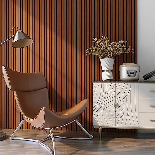 NEU.HOLZ Set de 12 Panneaux Acoustiques Muraux Isolation Sonore Lattes Décoratives Style Scandinave Installation Facile au Mur ou Plafond NRC 0,8 MDF 120 x 60 cm Effet Teck