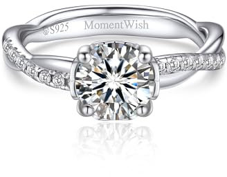MomentWish Verlobungsring Damen, 1Karat Moissanite Ringe Frauen, Ring Silber 925 Damen, Hochzeit Geburtstag Geschenk für sie-Größe 56