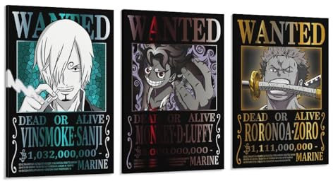 Anime One Piece Wanted Poster Zoro Sanji Luffy Poster Coole Kunstwerke Malerei Wandkunst Leinwanddrucke Hängende Bild Poster 60 x 90 cm