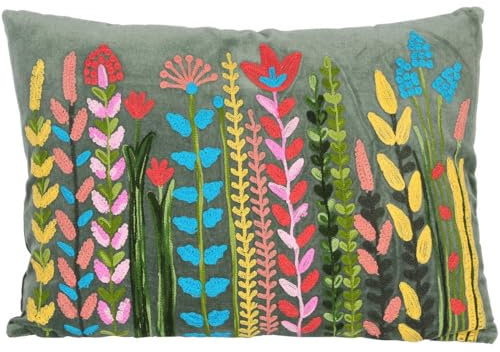 Casa Moro Boho Samt-Kissen Santa Grün 48 x 30 cm mit Füllung Blumen-Motiven Bestickt Zierkissen Deko-Kissen Couchkissen Sofakissen mit Blumen KI10005