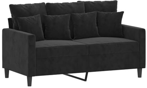 vidaXL Sofa 2-Sitzer, Loungesofa Couch mit Armlehnen Rückenkissen, Wohnzimmersofa Designsofa Metallgestell, Sitzmöbel Zweisitzer, Schwarz Samt