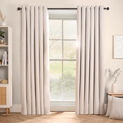 OHS Cream Eyelet Curtains Woven Texture, Decorative Lined Curtain for Summer Winter Blackout Long Curtains for Living Room Bedroom Soft Modern, 66x90