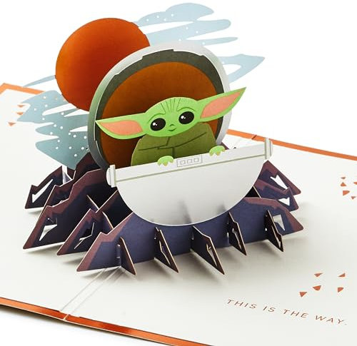 Hallmark Star Wars The Mandalorian 3D & Pop-Up Karte für jeden Anlass, Grogu & Space Pod, Geburtstag, Vatertag, Sohn, Vater, Neffe, Weltraum-Thema, Kupfer