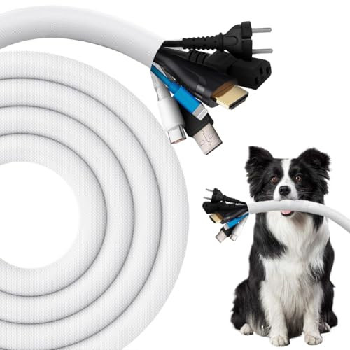 Kabelschlauch Selbstschließend, Kabelschutzgitter Hund und Katze, Kabelkanal vor Dem Kauen Von Haustieren, für TV und Computer, Versteckten Kabelschutz und Kabelverwaltung (13mm-4m,Weiß)