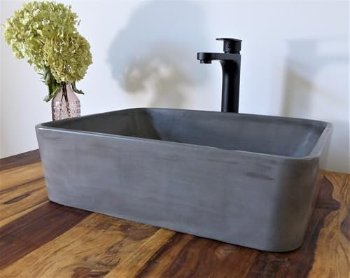 Nero Beton Aufsatz Waschbecken grau Design Waschtisch Betonwaschbecken eckig 50x39cm