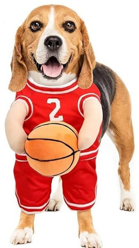 Hunde-Basketball-Kostüm mit Ball, Basketball-Hundekostüm, Basketball-Hundekostüm, Hunde-Basketballspieler-Kostüm mit Ball, hält Ballhunde, Basketballtrikot mit Ballkostüm, verstellbarer Riemen, Größe