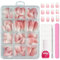 Falsche Nägel Tips Set - 288 Stück Weiß Französisch Falsche Nägel Zum Aufkleben - Kurz Almond Ballerina Rosa Gradient Fake Nails mit Kleber für Frauen Natürliches Angenehmes Tragegefüh (Baby Rosa)
