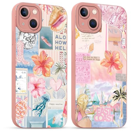 Yirlbey 2 Stück für iPhone 15 Plus Hülle 6,7'' Collage Sommer Handyhülle Aesthetic Summer Blumen Motiv Muster Design, Weiche Bunt Silikon TPU Bumper Ultra Dünn Kameraschutz Schutzhülle Mädchen Case
