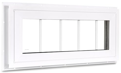 COLORPAPA Ventana de popa de vinilo de 25,4 x 73,6 cm, color blanco | Ventana fija de doble panel con rejillas y vidrio templado para casa, sobre puertas, garaje, pasillos