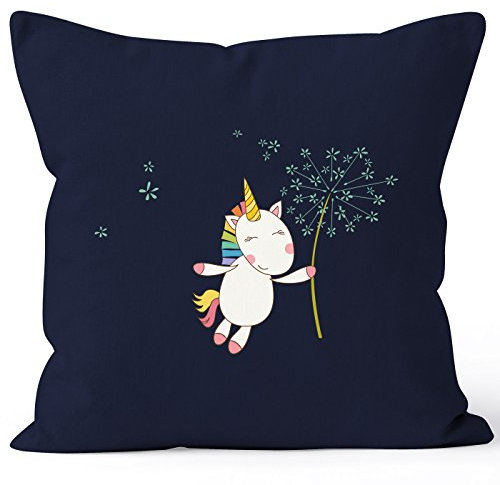 MoonWorks Kissenbezug Einhorn mit Pusteblume Kissen-Hülle Deko-Kissen 40x40 Baumwolle Navy Pullover