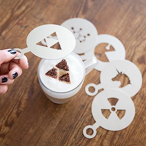 getDigital Nerdiges Cappuccino Schablonen-Set: 5 Schablonen aus Edelstahl zum Dekorieren von Heißgetränken und Muffins