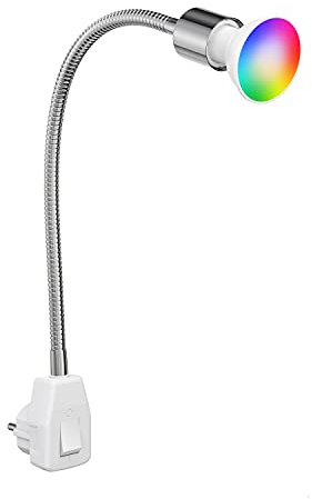 ledscom.de Steckdosenlampe LESCH Leselampe Schwanenhals, Schalter, Chrom inkl. Smart Home RGBW GU10 LED Lampe, 5,41W, 473lm